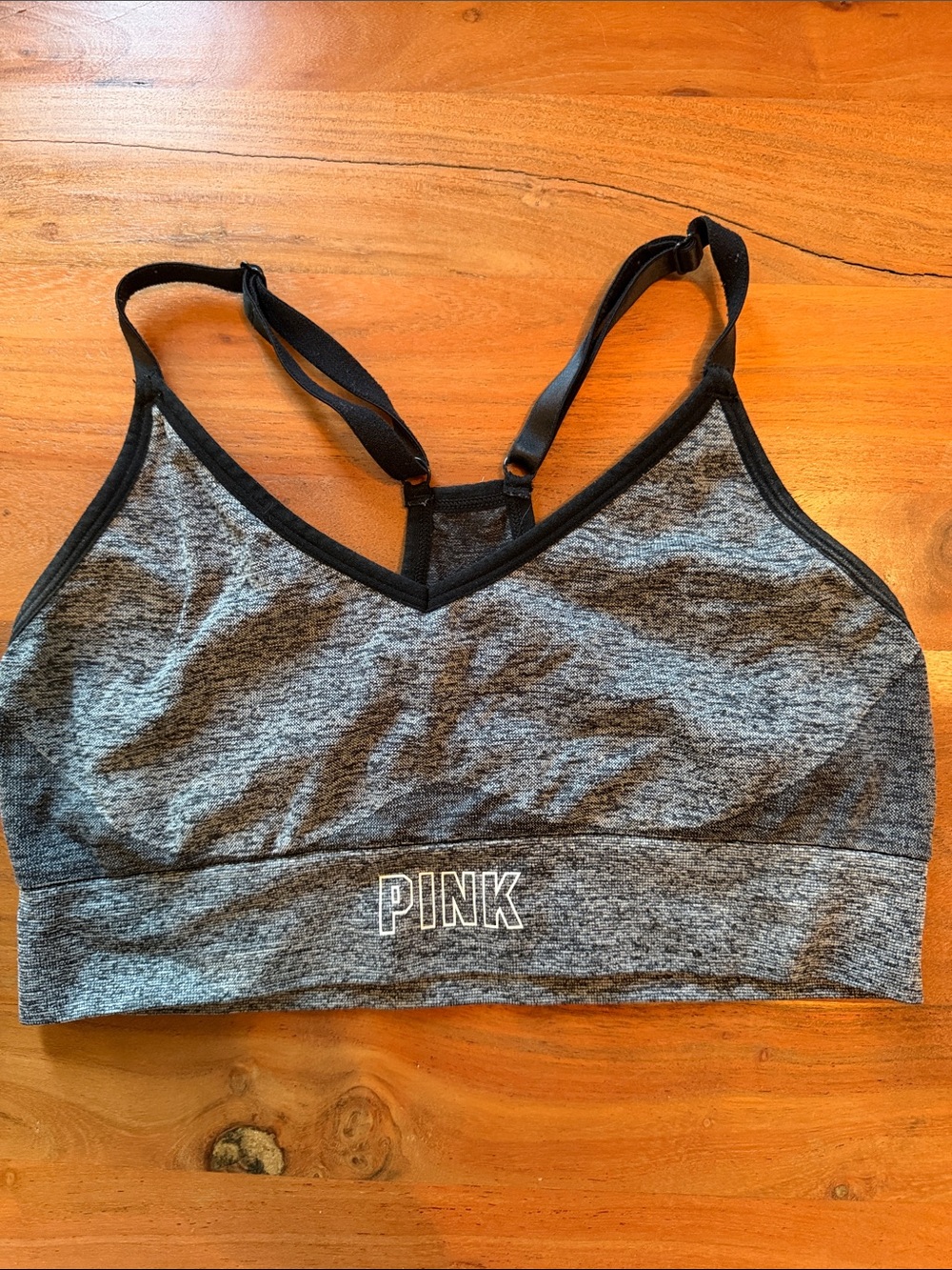 PINK Victoria's Secret Gray Heather Seamless Sports Bralette with Black Trim